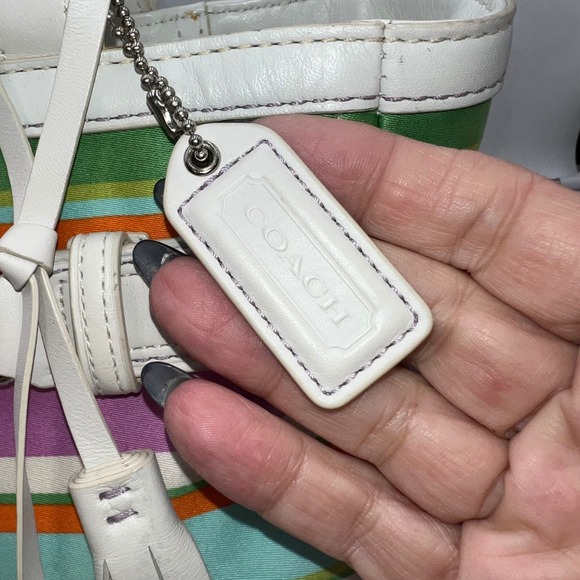 Coach Hampton Multicolor Canvas White Leather Trim Stripes Satchel Tote Bag - Picture 13 of 14